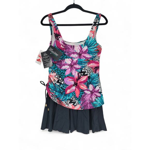 Maxine of Hollywood Swimsuit 12 Floral Tummy Control Skirted One Piece New NWT - Picture 2 of 7